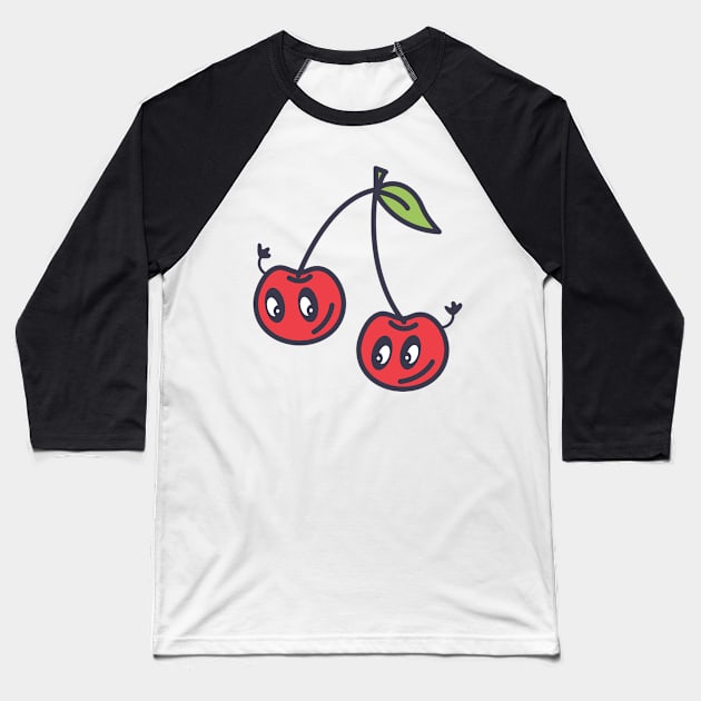 Kawaii Cherry Smiles Baseball T-Shirt by Jonathan Wightman